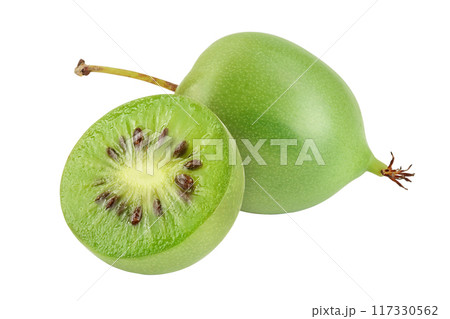 mini kiwi baby fruit or actinidia arguta isolated on white background with full depth of field. 117330562