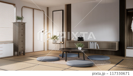 Wall shelf design on living room wooden contemporary style. 117330671