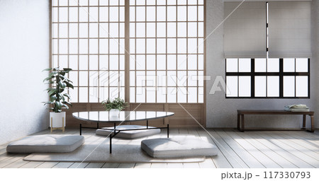 japan low table and pillow in modern living room colorful style. japan low table and pillow in modern living room colorful style. 117330793