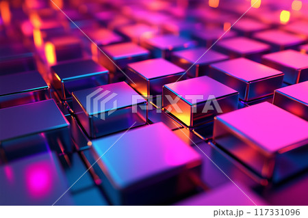 3d square texture blockled perspective shiny abstract gradient blue-purple button by generative ai 117331096