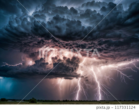 lightning thunder storm above dramatic clouds 117331124