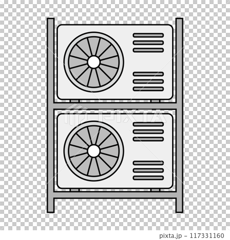 Outdoor unit placed on two levels, outdoor unit and stand. Vector. 117331160