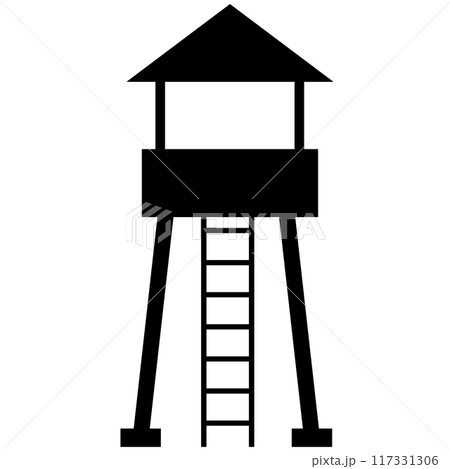 Watchtower icon. Guard tower sign. Observation tower for the protection of the territory symbol. flat style. 117331306