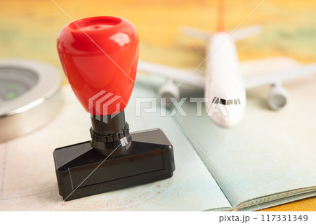 Approved Stamp visa and passport document to immigration at airport in country. Approved Stamp visa and passport document to immigration at airport in country. 117331349