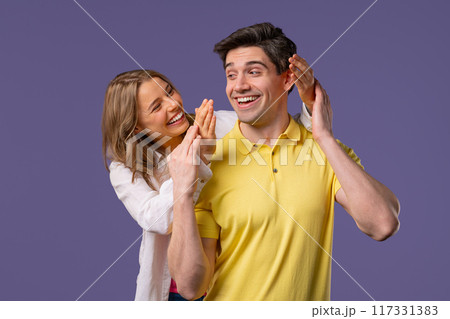 Woman Closes Eyes Beloved Boyfriend Before Surprise.Cute Romantic Couple In Love 117331383