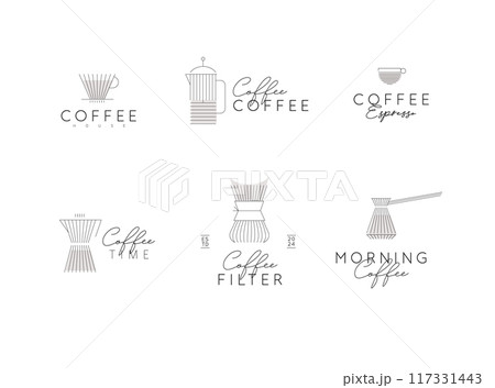 Coffee linear art labels 117331443