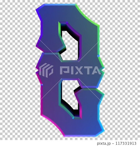 3D rendered illustration. Individual decorative letter. Custom art font. 3D rendered illustration. Individual decorative letter. Custom art font. 117331913