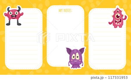 Note Card with Funny Monster Character and Mutant with Friendly Face Vector Template 117331953
