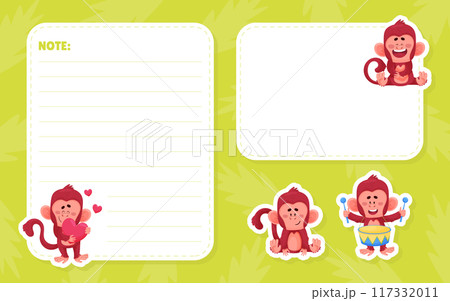 Note Card with Cute Playful Monkey Character Vector Template Note Card with Cute Playful Monkey Character Vector Template 117332011