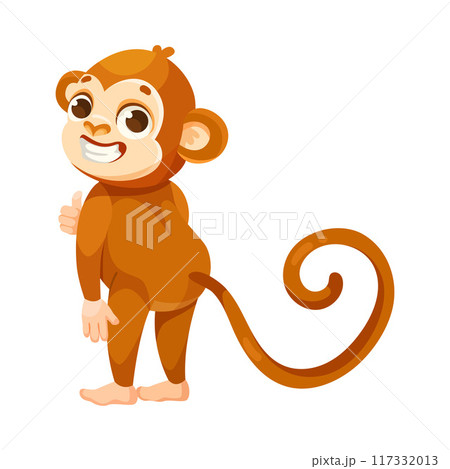 Cute Playful Monkey Character with Long Tail Smile Vector Illustration Cute Playful Monkey Character with Long Tail Smile Vector Illustration 117332013
