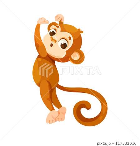Cute Playful Monkey Character with Long Tail Standing Vector Illustration 117332016
