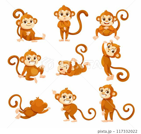 Cute Playful Monkey Character with Long Tail Vector Set 117332022