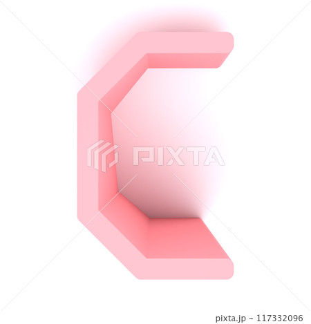 3D rendered illustration. Decorative pink letter. Custom art font. 117332096