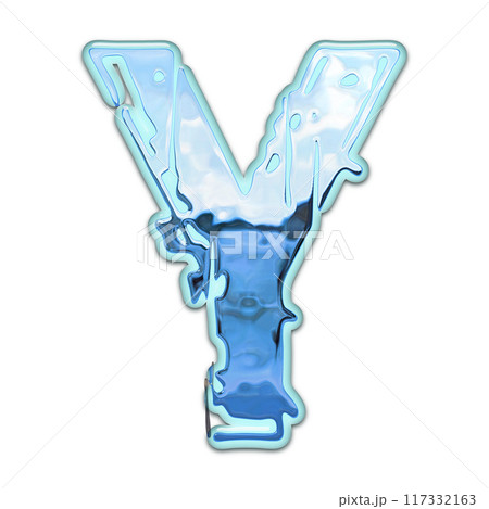 3D rendered illustration. Liquid metal under water surface. Individual design letter. Custom art font. 3D rendered illustration. Liquid metal under water surface. Individual design letter. Custom art font. 117332163