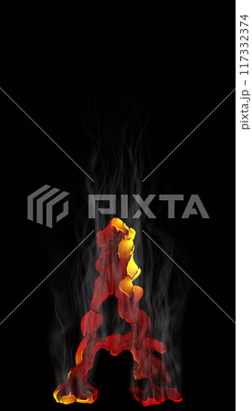 3D rendering cracked font. Smoldering letter with smoke on black background. 117332374