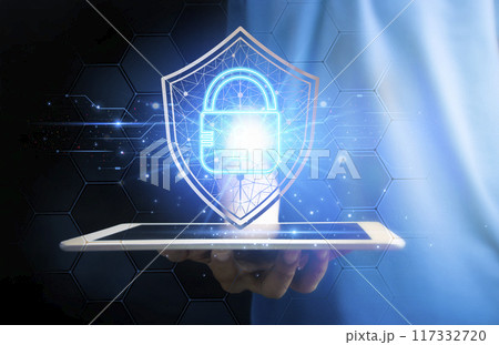 cybersecurity concept, user privacy security and encryption, secure internet access Future technology and cybernetics, screen padlock. 117332720