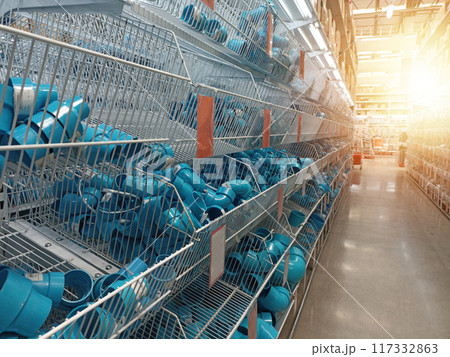 Shelves for selling products Various joints of water pipes of various sizes Shelves for selling products Various joints of water pipes of various sizes 117332863