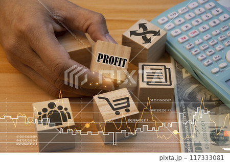 Planning and Strategy Stock Market Business Growth progress or success Businessman or trader hand touches showing virtual hologram stock invest in trading 117333081
