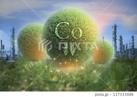 Ideas for reducing CO2 emissions, turning to clean energy for a green world and green industry. Carbon Footprint,ECO,ESG Ideas for reducing CO2 emissions, turning to clean energy for a green world and green industry. Carbon Footprint,ECO,ESG 117333086