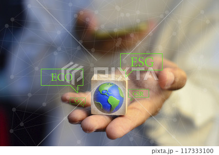Ideas for reducing CO2 emissions, turning to clean energy for a green world and green industry. Carbon Footprint,ECO,ESG,CRS 117333100