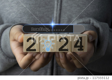 Concept. Loading progress 2024 until countdown. Merry Christmas and Happy New Year. Challenging planning and strategy in New Year 2024 concept 117333112