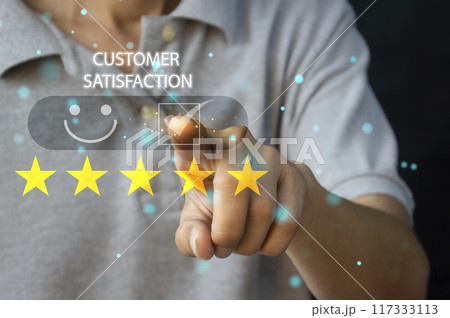 Users rate their service experience on the online application for a customer satisfaction survey concept Users rate their service experience on the online application for a customer satisfaction survey concept 117333113