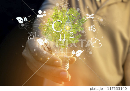 Ideas for reducing carbon dioxide emissions Turn to clean energy for a green world and green industry. Carbon Footprint, ECO, ESG, CRS,4R Ideas for reducing carbon dioxide emissions Turn to clean energy for a green world and green industry. Carbon Footprint, ECO, ESG, CRS,4R 117333140
