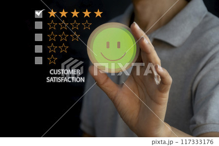Users rate their service experience on the online application for a customer satisfaction survey concept 117333176