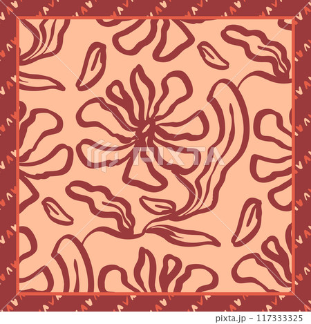 Monochrome peach and red color brush strokes inky flowers scarf or bandana design 117333325