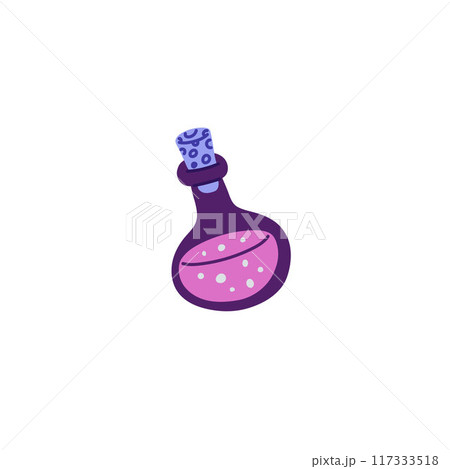 Poison bottle with cork vector icon, witches potion elixir, alchemy purple flask with venom beverage, wizard chemicals Poison bottle with cork vector icon, witches potion elixir, alchemy purple flask with venom beverage, wizard chemicals 117333518