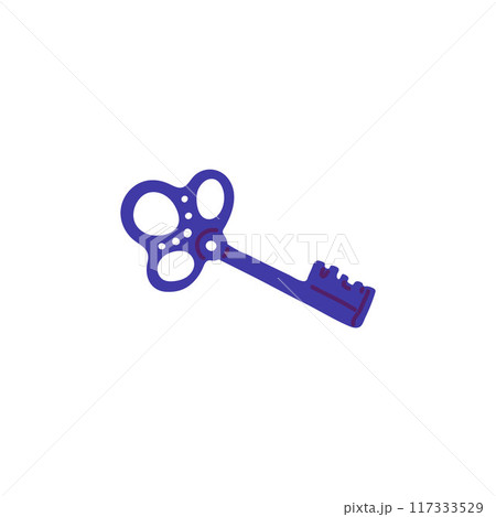 Vintage antique blue key flat icon, vector medieval entrance opener, old secret key retro style, Wicca antiquarian item 117333529