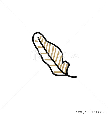 Feather line art vector illustration, cartoon single bird plume icon, Wicca pagan faith symbol, esoteric and occult item 117333625