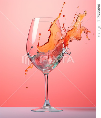 red luxury wine in glass splashing, in style of pastel pink and blue, stylish banner 117333696