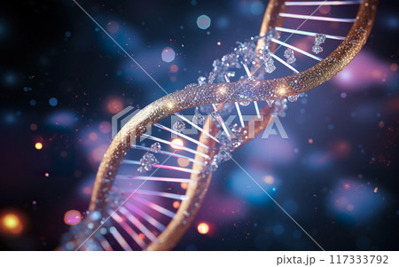 colorful illustration of dna molecular structure, abstract background with spiral genetic research 117333792