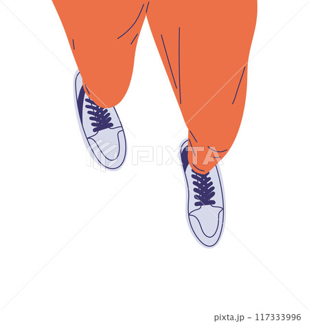 Vector illustration of human legs in top design. The character is walking or riding a skateboard. 117333996