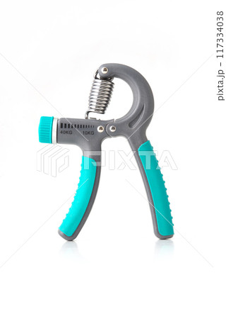 Hand expander (hand gripper) isolated on white background. Arm grip strengthening tool. Sport, equipment, healthcare Hand expander (hand gripper) isolated on white background. Arm grip strengthening tool. Sport, equipment, healthcare 117334038