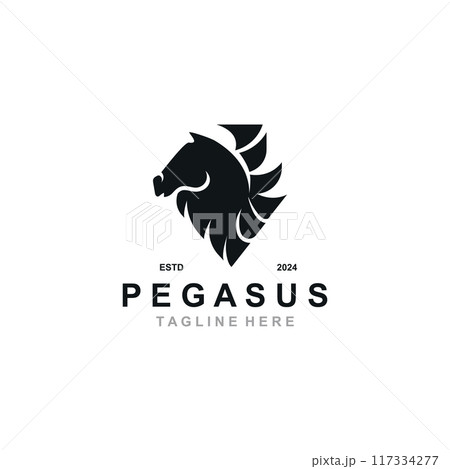 Pegasus horse Logo minimalist, Line art, Modern simple mascot, Mystic premium emblem template 117334277