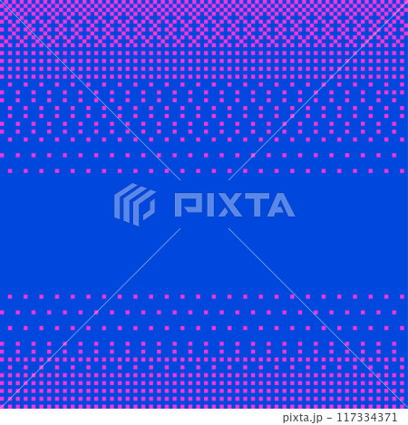 80s pixel halftone gradient seamless pattern. Texture of squares with fading dithering. Repeating Bitmap frame or boarder with small square pixels. Vector retro illustration 117334371