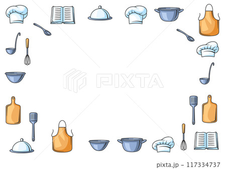 Background with kitchen utensils. Cooking tools for home and restaurant. Background with kitchen utensils. Cooking tools for home and restaurant. 117334737