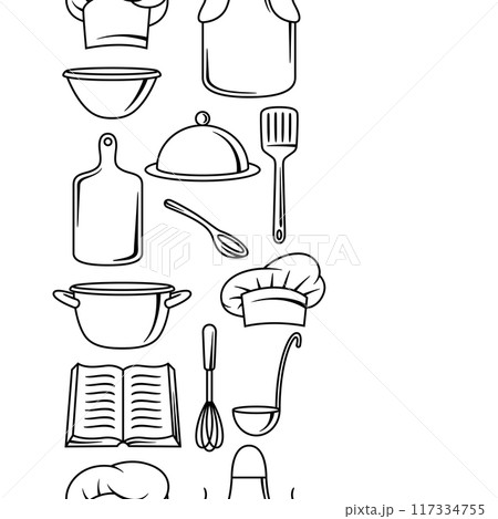 Pattern with kitchen utensils. Cooking tools for home and restaurant. Pattern with kitchen utensils. Cooking tools for home and restaurant. 117334755