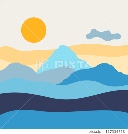 Landscape with mountains and hills. Natural scene illustration. Landscape with mountains and hills. Natural scene illustration. 117334758