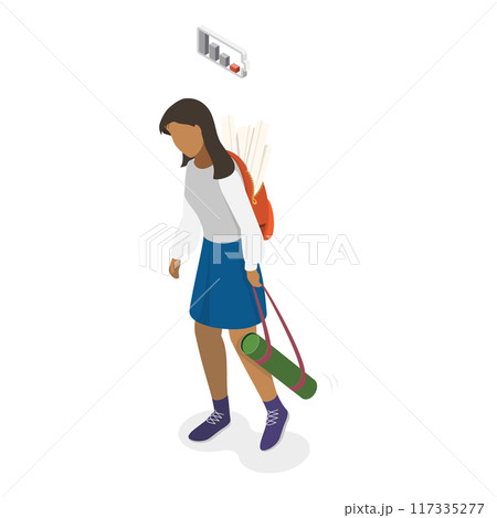 3D Isometric Flat Vector Illustration of Tired Student, Problems at School or University. Item 2 117335277