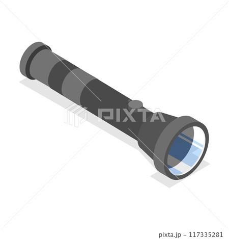3D Isometric Flat Vector Set of Flashlights, Portable, Hand-held, Pocket and Head electric. Item 4 117335281