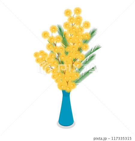 3D Isometric Flat Vector Set of Mimosa, Flower Branch, Elegant Floral Decorations. Item 1 117335315