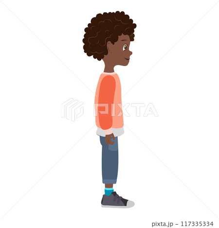 Flat Vector Illustration of Cute African American Kid Boy with Skateboard, Cartoon Character Set For Animation, Various Views, Poses and Gestures. Item 3 Flat Vector Illustration of Cute African American Kid Boy with Skateboard, Cartoon Character Set For Animation, Various Views, Poses and Gestures. Item 3 117335334