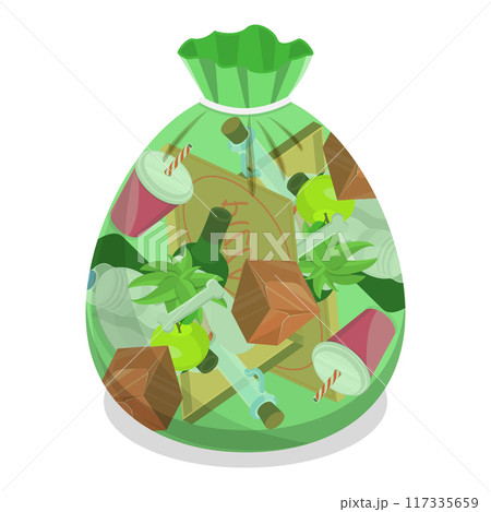 3D Isometric Flat Vector Illustration of Transparent Trash Bags, Waste Separation. Item 3 117335659