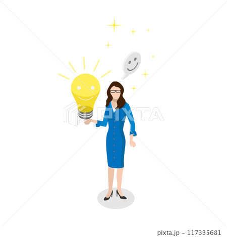 3D Isometric Flat Illustration of Positive Thinking, Optimism or Motivation to Live Happy Life 3D Isometric Flat Illustration of Positive Thinking, Optimism or Motivation to Live Happy Life 117335681