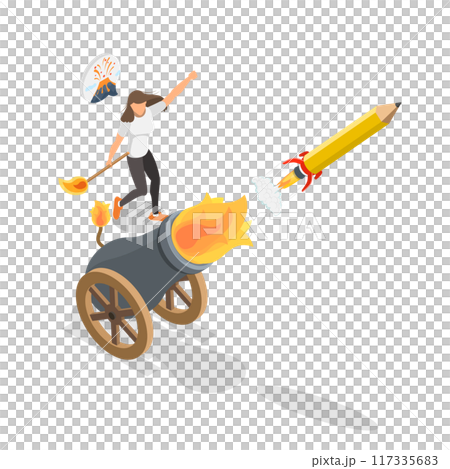 3D Isometric Flat  Illustration of New Creativity Idea, Creating Internet Content 117335683