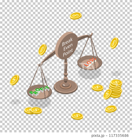 3D Isometric Flat  Illustration of Break Even Point, Experience Neither Profit nor Loss 117335686