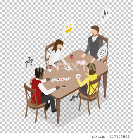 3D Isometric Flat  Illustration of Poker Party, Relaxing Together at Leisure Time 117335691